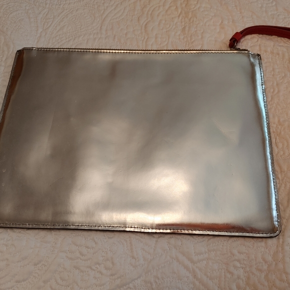 Club Monaco Silver Leather Pouch Clutch - Picture 2 of 5